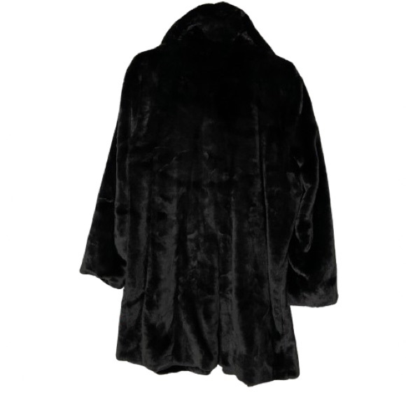 NWT DKNY Black Teddy Jacket Plush Mid-Length Faux Fur Coat Midi Size Large - Picture 3 of 12